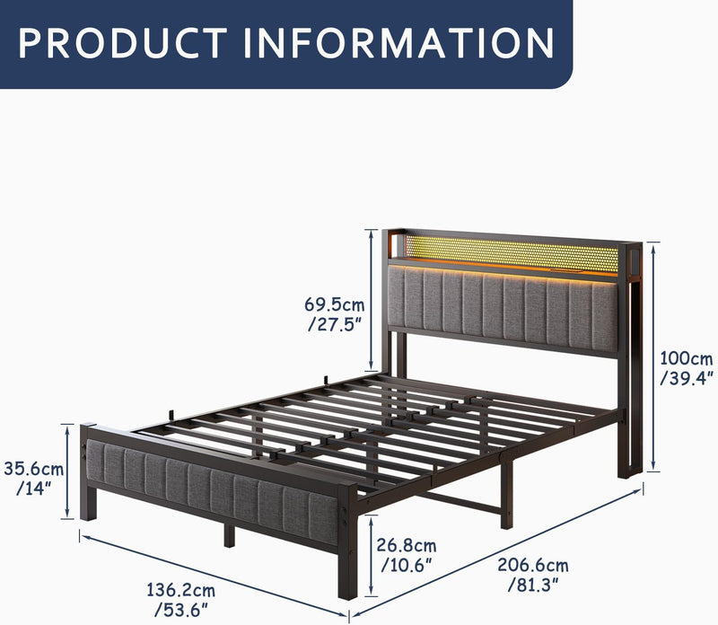 Bed Frame with Upholstered Headboard