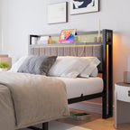 Bed Frame with Upholstered Headboard Wooden Storage Shelf