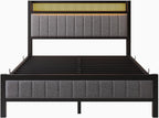 Bed Frame with Upholstered Headboard Wooden Storage Shelf