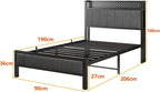 Bed Frame with Upholstered Headboard Wooden Storage Shelf