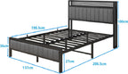 Bed Frame with Upholstered Headboard Wooden Storage Shelf