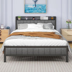 Bed Frame with Upholstered Headboard Wooden Storage Shelf
