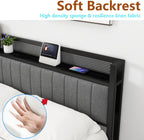 Bed Frame with Upholstered Headboard Wooden Storage Shelf