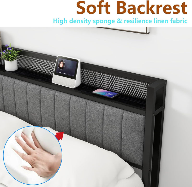 Bed Frame with Upholstered Headboard