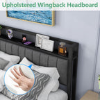 Bed Frame with Upholstered Headboard Wooden Storage Shelf