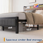 Bed Frame with Upholstered Headboard Wooden Storage Shelf