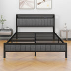 Bed Frame with Upholstered Headboard Wooden Storage Shelf