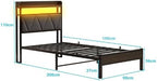 Bed Frame with Upholstered Wooden Storage Headboard LED