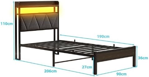 Bed Frame with Upholstered Wooden Storage Headboard LED