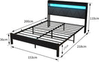 Bed Frame with Upholstered Wooden Storage Headboard LED