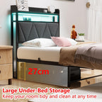 Bed Frame with Upholstered Wooden Storage Headboard LED