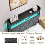 Bed Frame with Upholstered Wooden Storage Headboard LED
