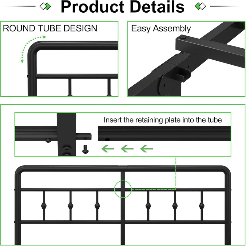 Bed Frame with Victorian Headboard and Footboard Metal