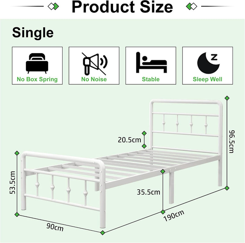 Bed Frame with Victorian Headboard and Footboard Metal