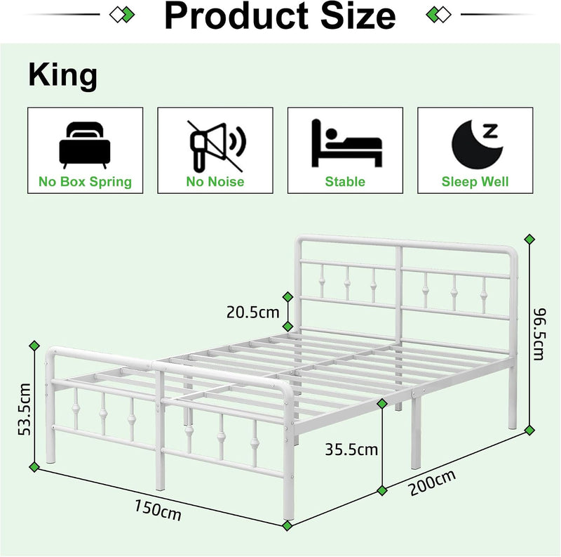 Bed Frame with Victorian Headboard and Footboard Metal