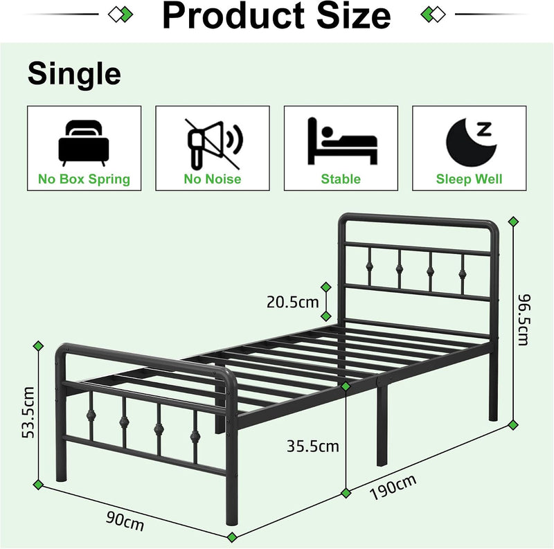 Bed Frame with Victorian Headboard and Footboard Metal