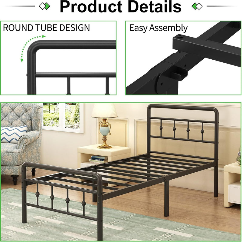 Bed Frame with Victorian Headboard and Footboard Metal