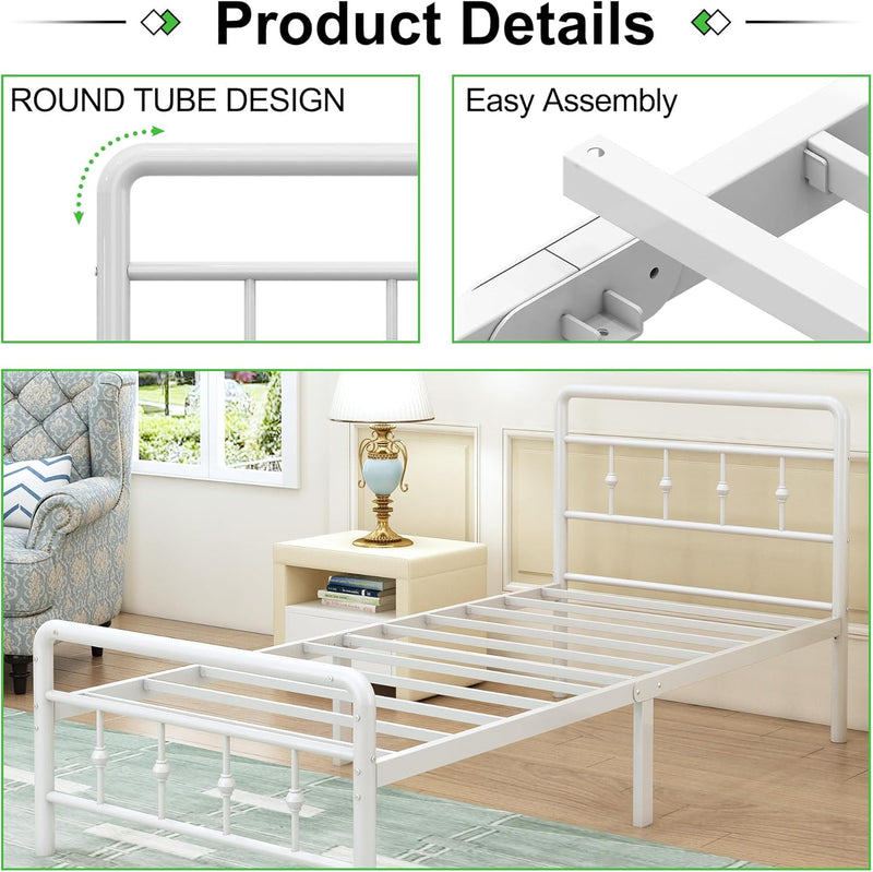 Bed Frame with Victorian Headboard and Footboard Metal