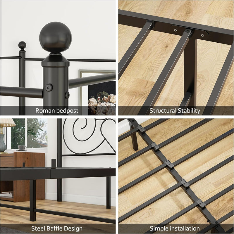 Bed Frame with Vintage Headboard Footboard