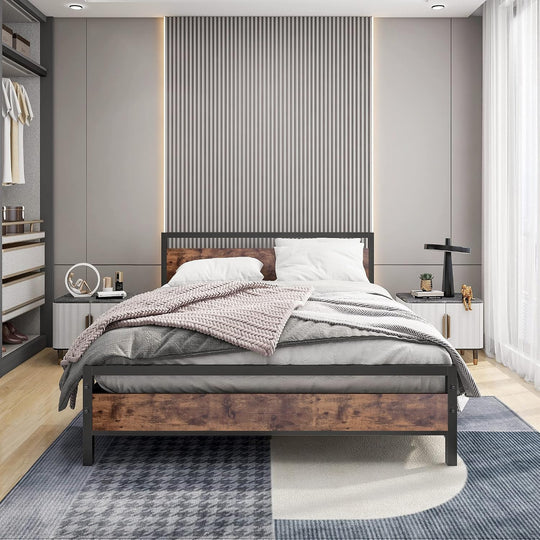 Bed Frame with Wood Headboard