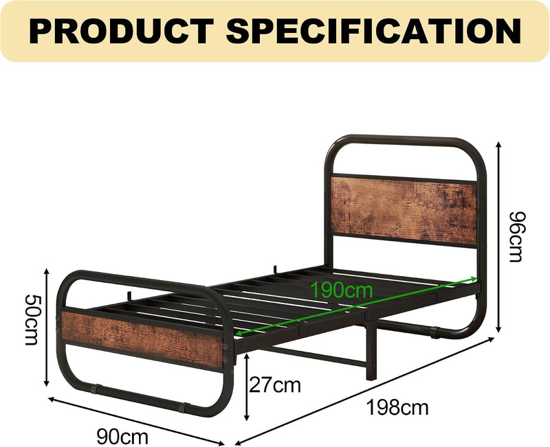 Bed Frame with Wood Headboard and Footboard Metal
