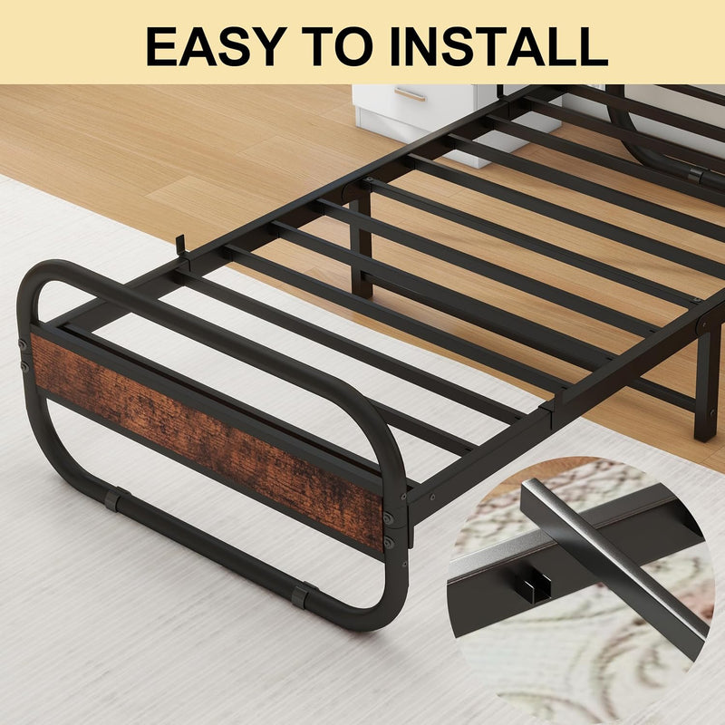 Bed Frame with Wood Headboard and Footboard Metal