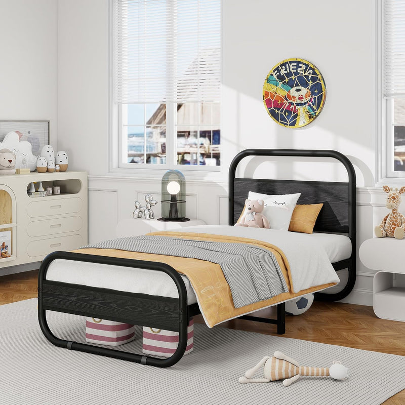 Bed Frame with Wood Headboard and Footboard Metal