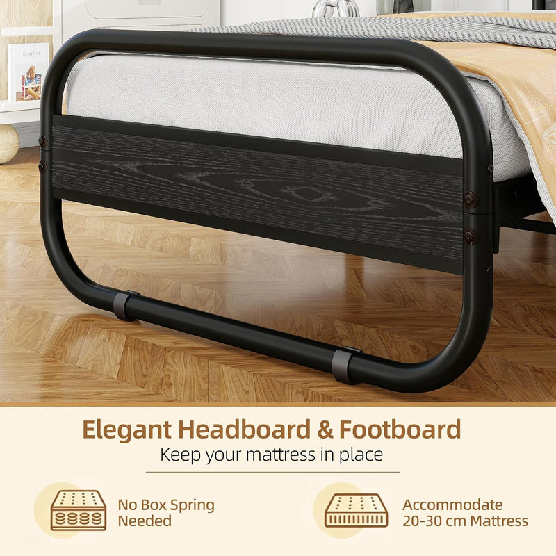 Bed Frame with Wood Headboard and Footboard Metal