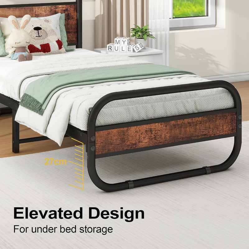 Bed Frame with Wood Headboard and Footboard Metal