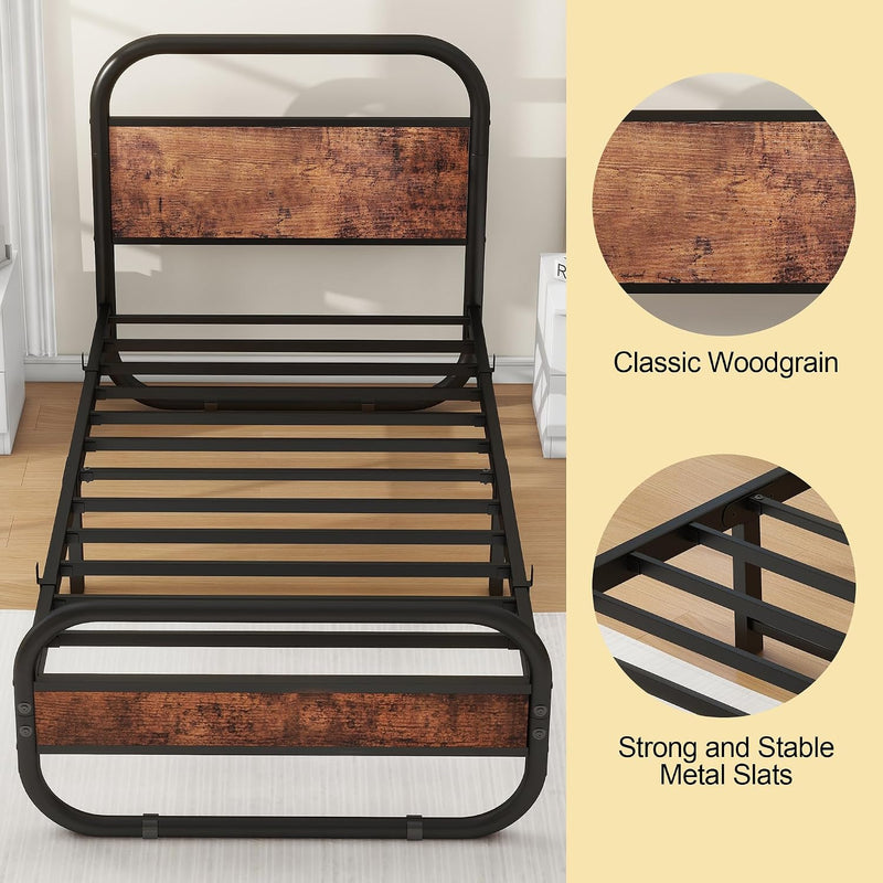 Bed Frame with Wood Headboard and Footboard Metal