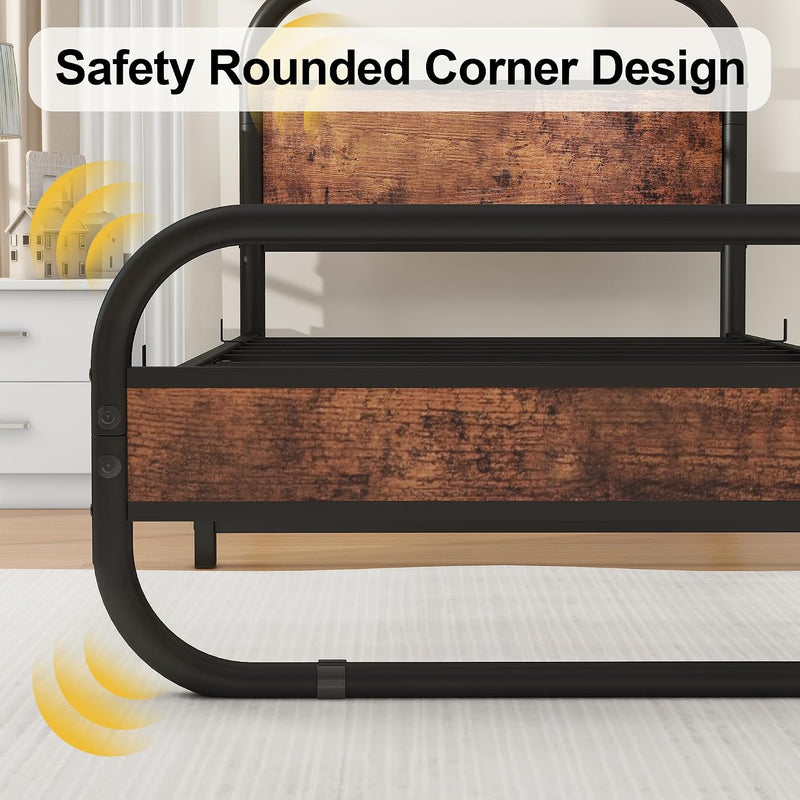 Bed Frame with Wood Headboard and Footboard Metal