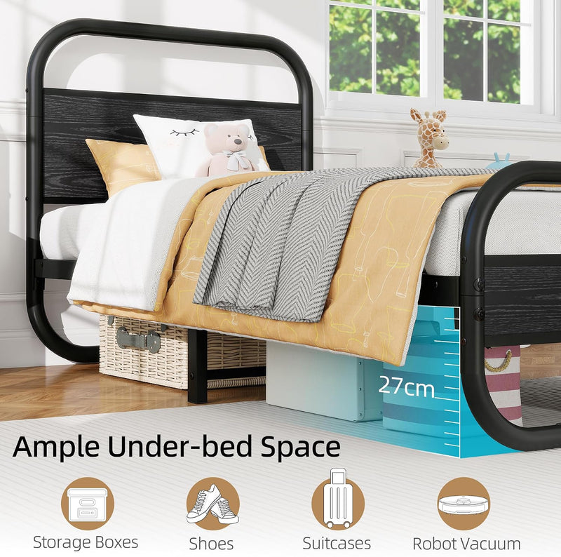 Bed Frame with Wood Headboard and Footboard Metal