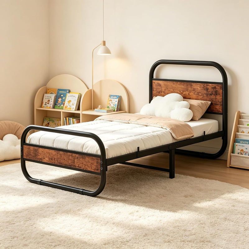 Bed Frame with Wood Headboard and Footboard Metal