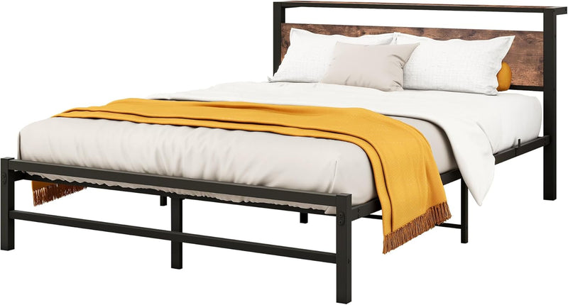 Bed Frame with Wood Storage Headboard