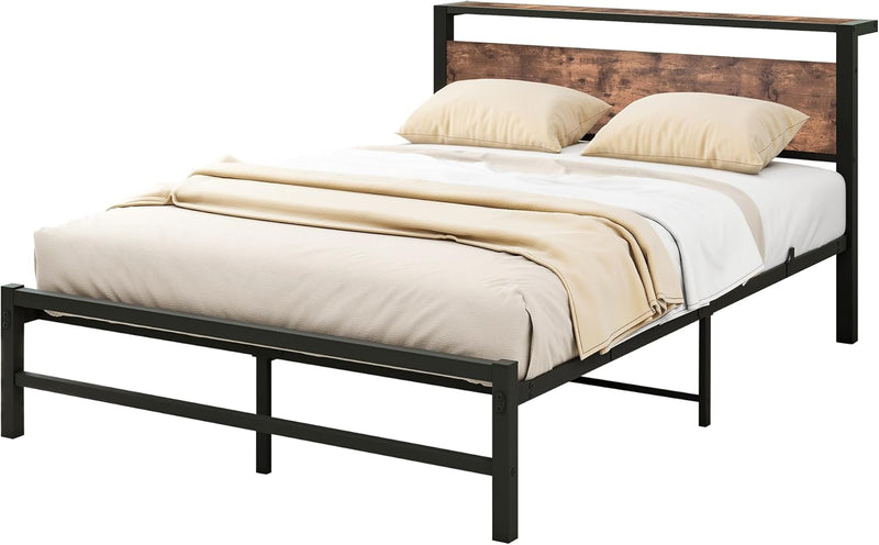 Bed Frame with Wood Storage Headboard