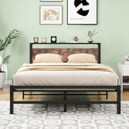 Bed Frame with Wood Storage Headboard