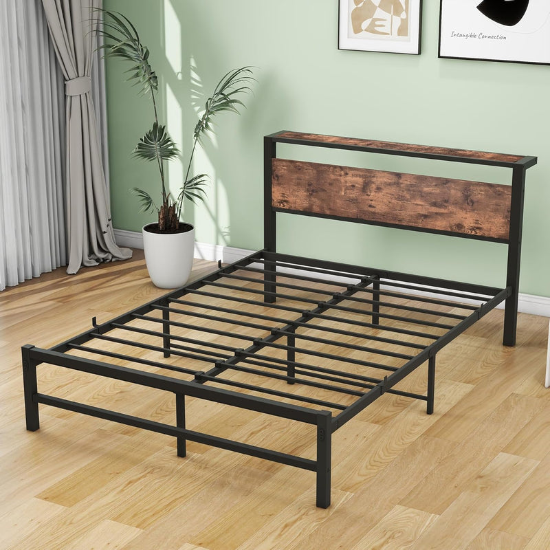 Bed Frame with Wood Storage Headboard