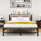 Bed Frame with Wood Storage Headboard