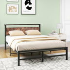 Bed Frame with Wood Storage Headboard