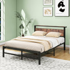 Bed Frame with Wood Storage Headboard