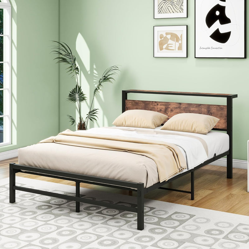 Bed Frame with Wood Storage Headboard