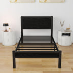Bed Frame with Wood Storage Headboard Metal Platform