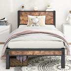 Bed Frame with Wood Storage Headboard Metal Platform