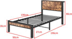Bed Frame with Wood Storage Headboard Metal Platform