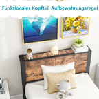 Bed Frame with Wood Storage Headboard Metal Platform