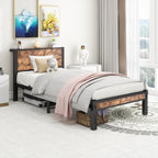 Bed Frame with Wood Storage Headboard Metal Platform