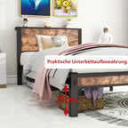 Bed Frame with Wood Storage Headboard Metal Platform