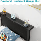 Bed Frame with Wood Storage Headboard Metal Platform