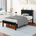 Bed Frame with Wood Storage Headboard Metal Platform