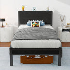 Bed Frame with Wood Storage Headboard Metal Platform